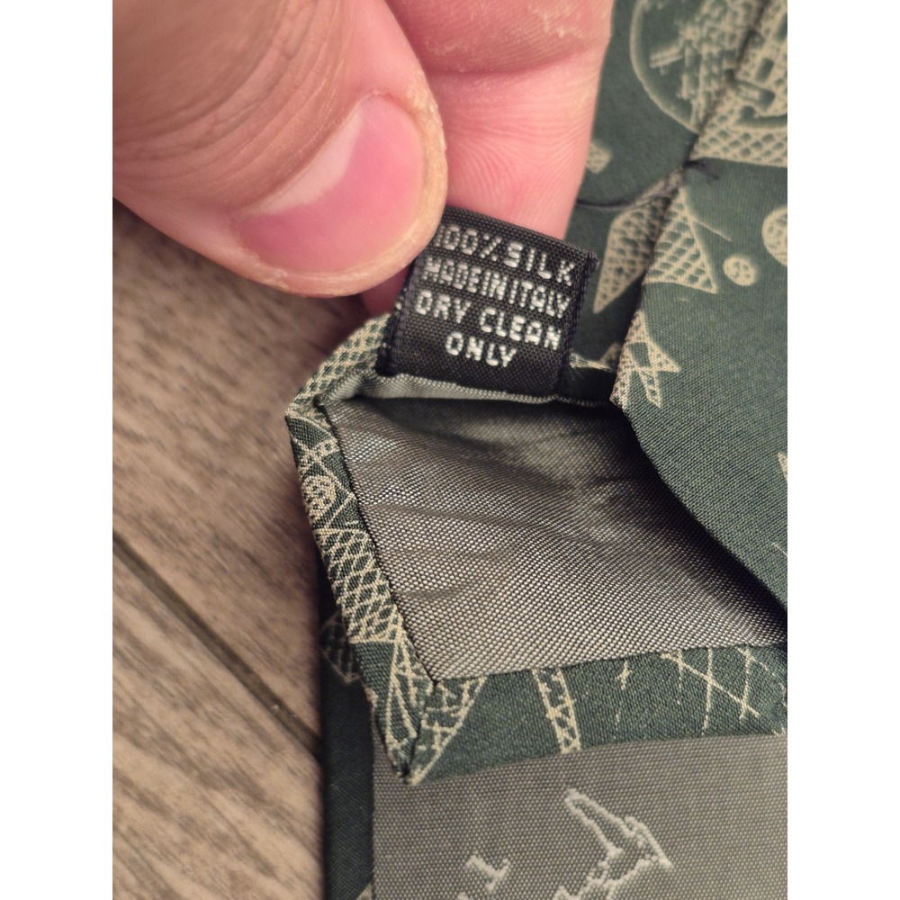 Trussardi Mens Silk Tie Geometric Abstract Print Green Tan Made in Italy VTG - Picture 9 of 9